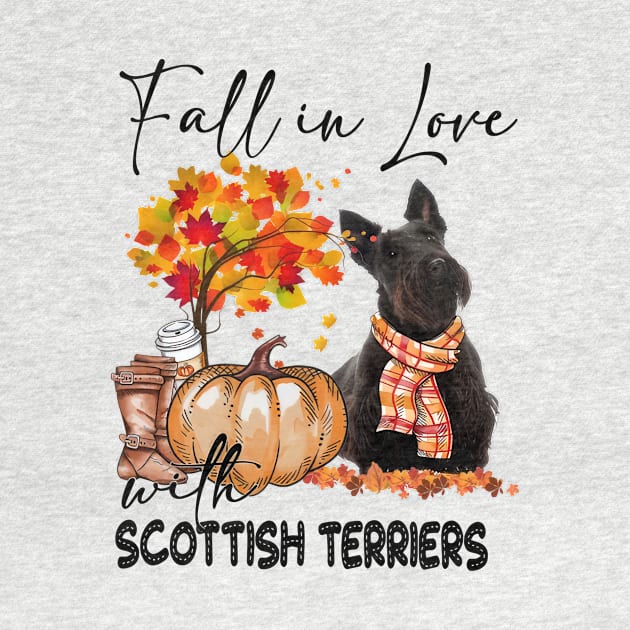 Fall In Love With Scottish Terriers Fall Pumpkin Thanksgiving by Red and Black Floral